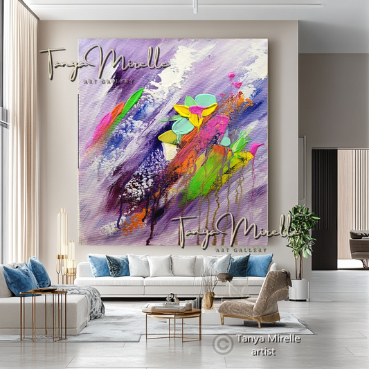 Abstract Painting - Colorful Impasto Oil Painting on Canvas #14, No Frame abstract art abstract expressionism artistic gift colorful painting contemporary painting creative painting dreamy art fine art gallery art handmade painting high-relief art home decor home office decor impasto oil painting kaleidoscope art large wall art living room art modern wall art multicolor abstract original artwork textured canvas thick paint strokes unique decor vibrant colors