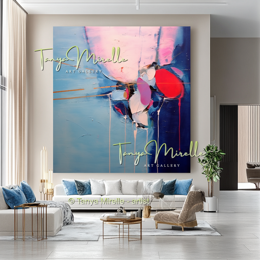 Pink and Blue Modern Abstract Oil Painting #231