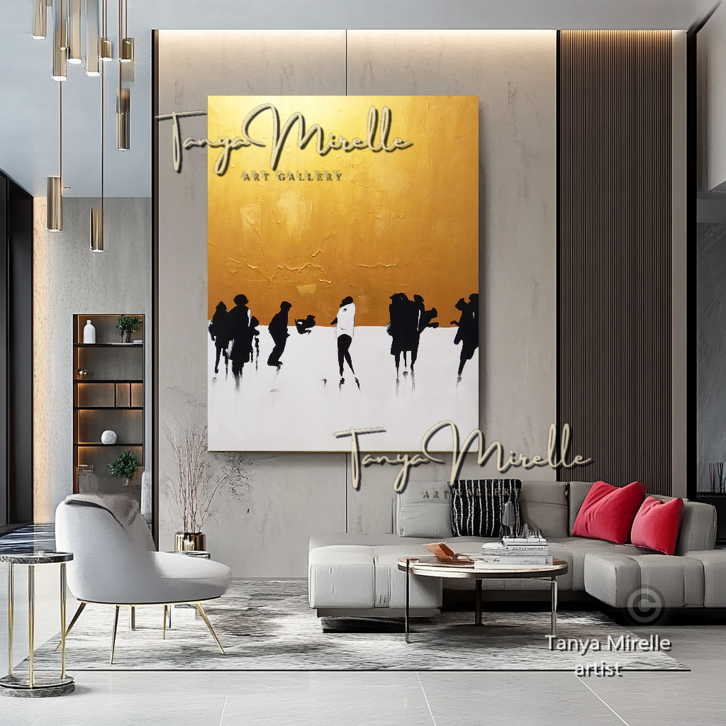 Golden Hour Stroll – Contemporary Figurative Painting - Minimalist Urban Wall Art #41