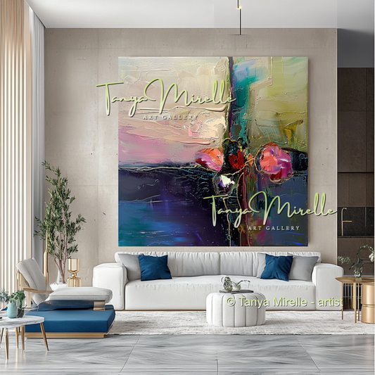 Purple Expressive Abstract Floral Canvas Oil Painting #303