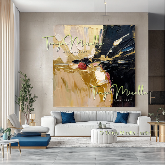 Gold Black Accent, Abstract Canvas Oil Painting #304