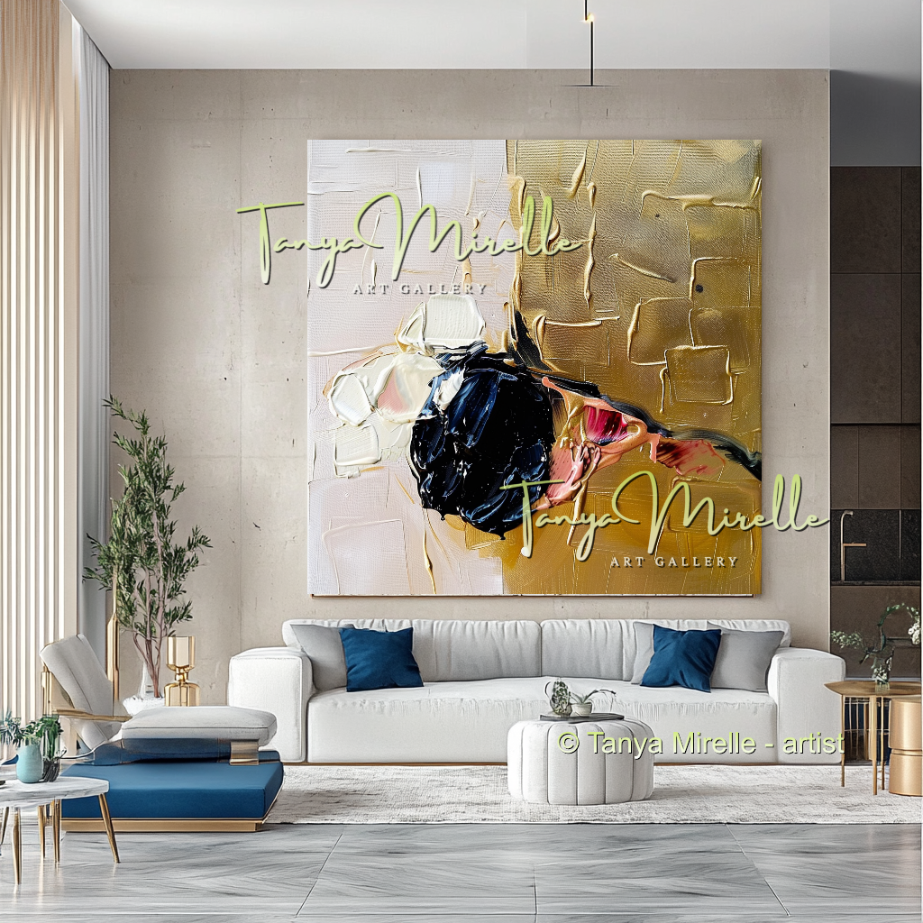 Gold Black Accent, Abstract Canvas Oil Painting #304