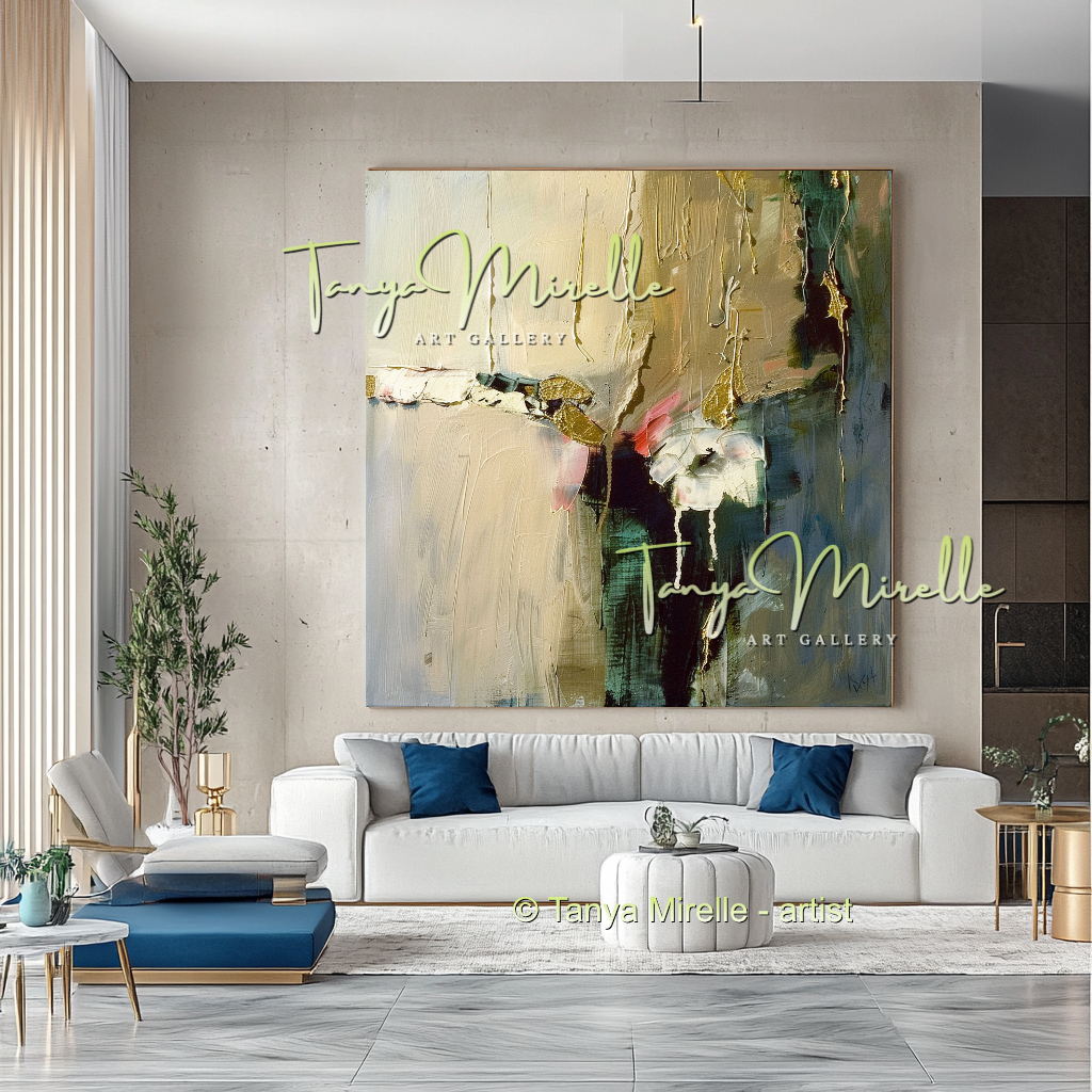 Green Beige Floral Abstract Painting - Modern Wall Art #164