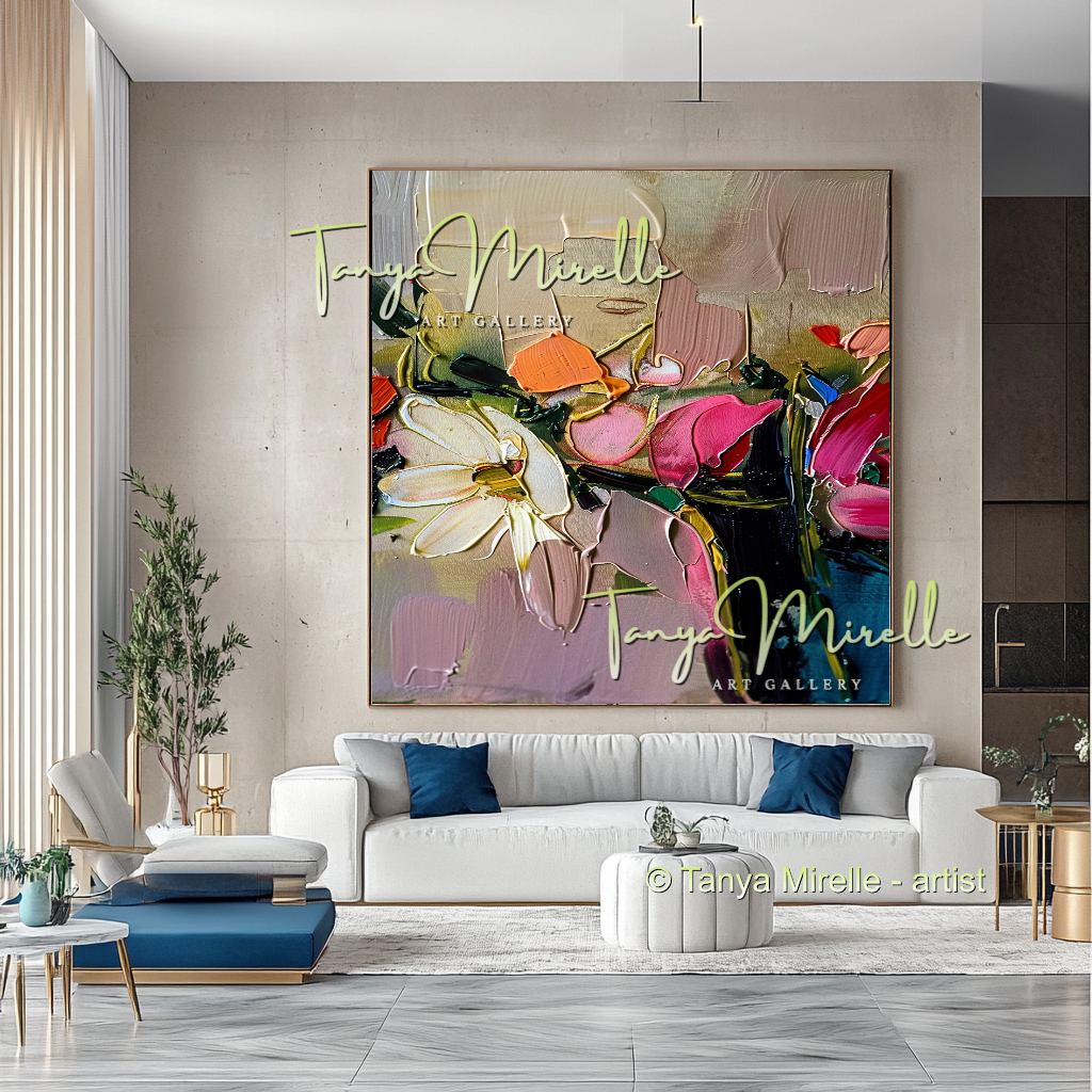 Chic Abstract Floral Oil Canvas - Modern Impasto Wall Art #194