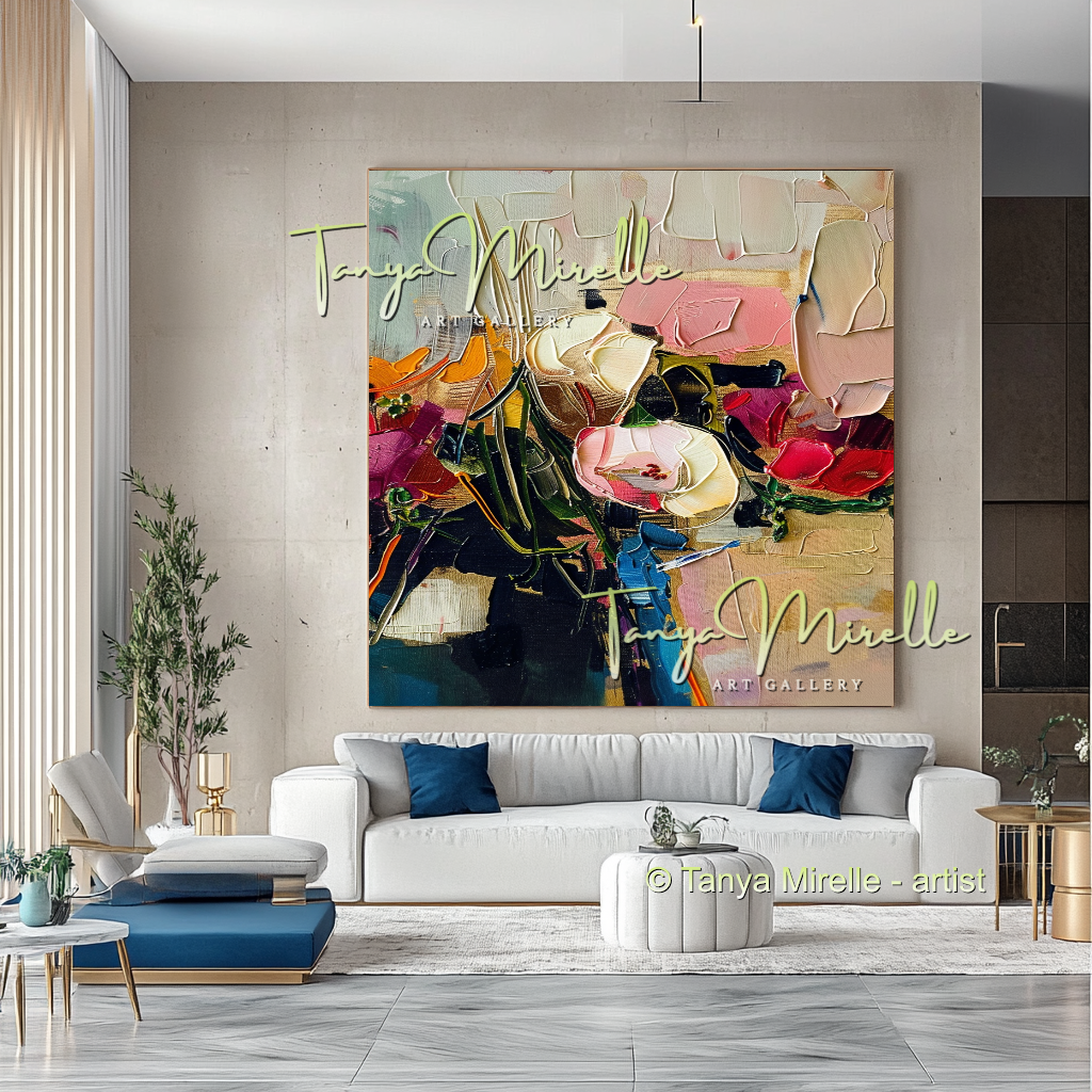 Chic Abstract Floral Oil Canvas - Modern Impasto Wall Art #194