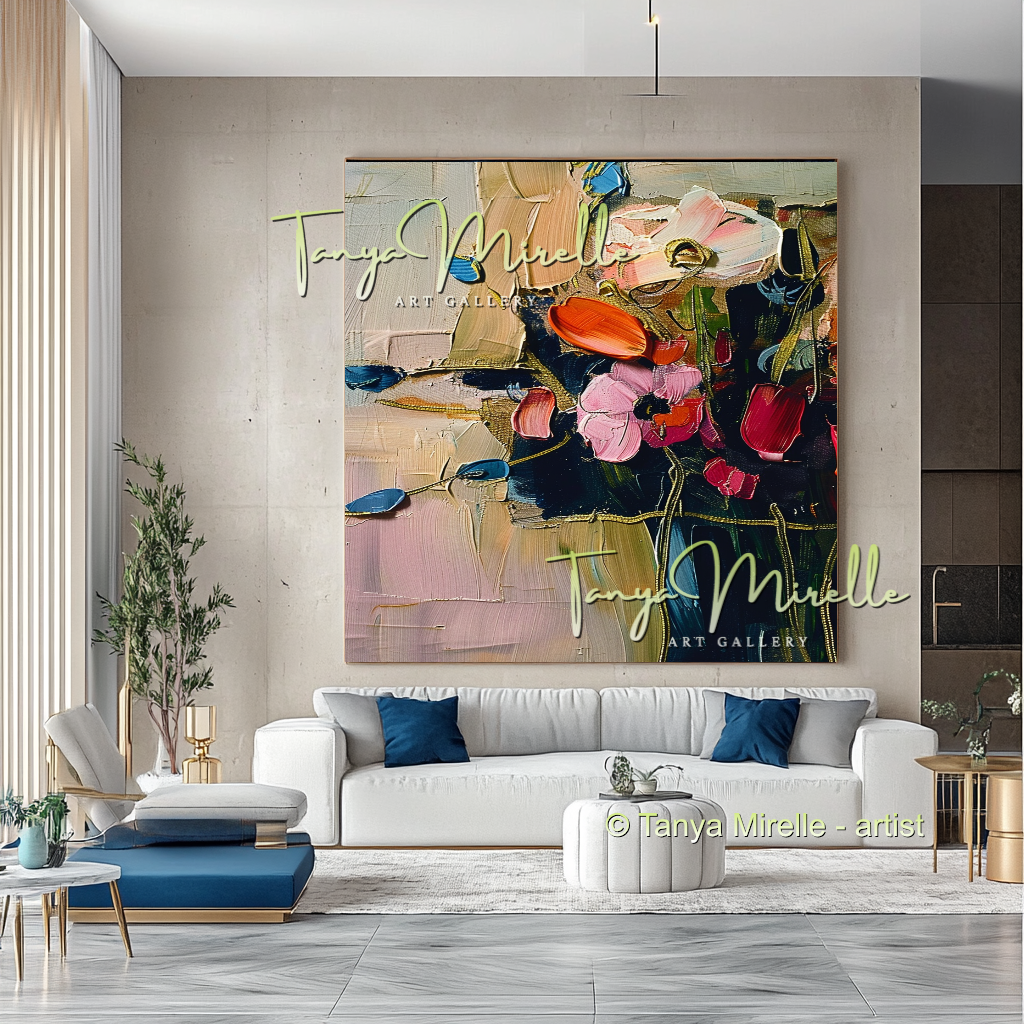 Chic Abstract Floral Oil Canvas - Modern Impasto Wall Art #194