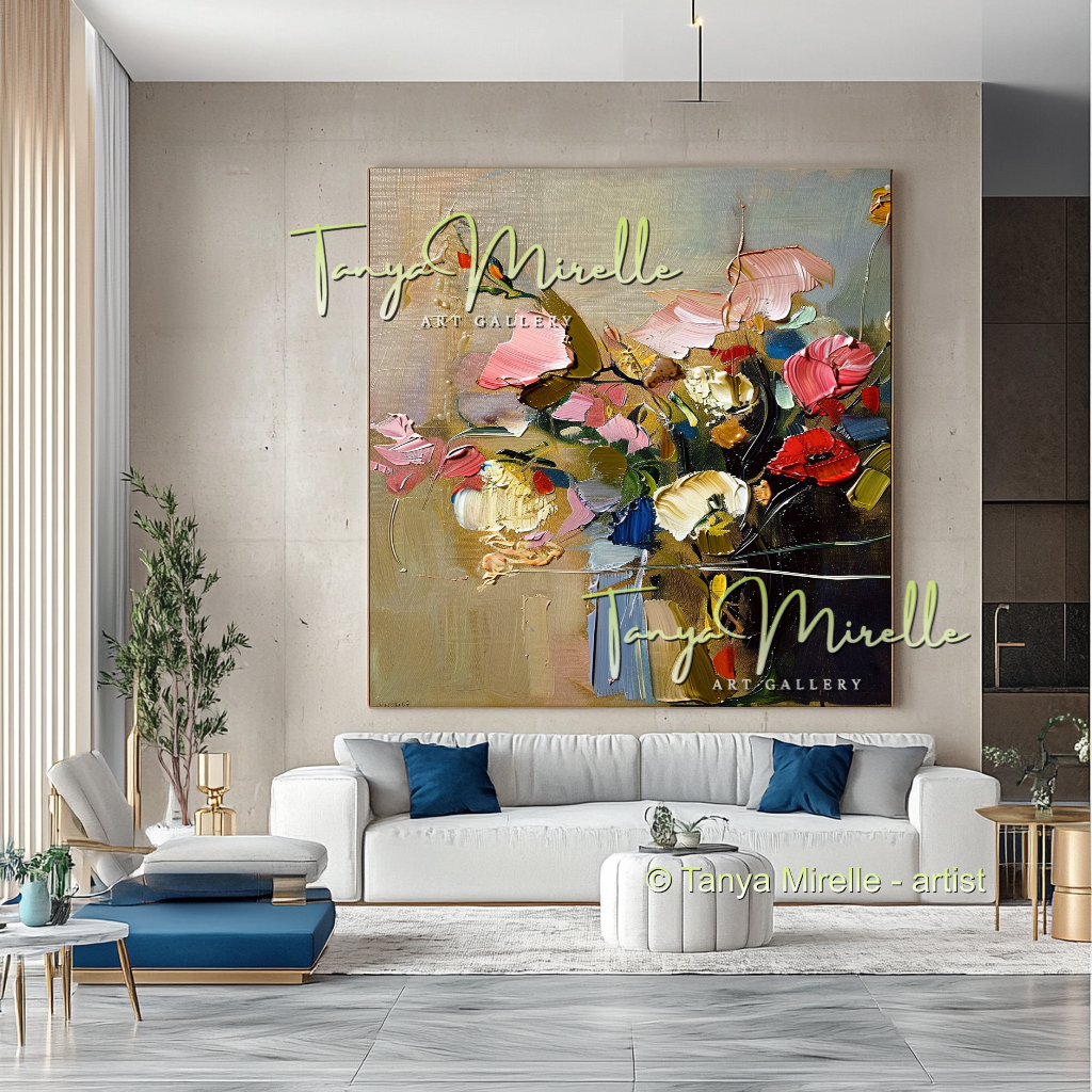 Chic Abstract Floral Oil Canvas - Modern Impasto Wall Art #194