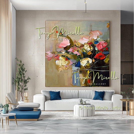 Chic Abstract Floral Oil Canvas - Modern Impasto Wall Art #194