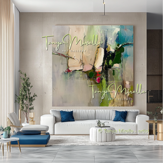 Green Abstract Oil Painting, Impasto Texture on Canvas #290