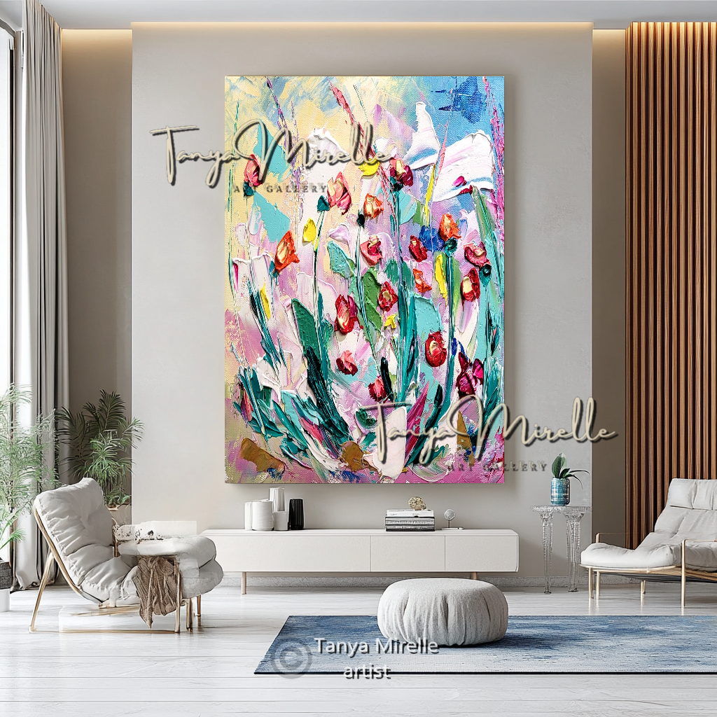 Abstract Floral Painting - Colorful Modern Wall Art Canvas #108