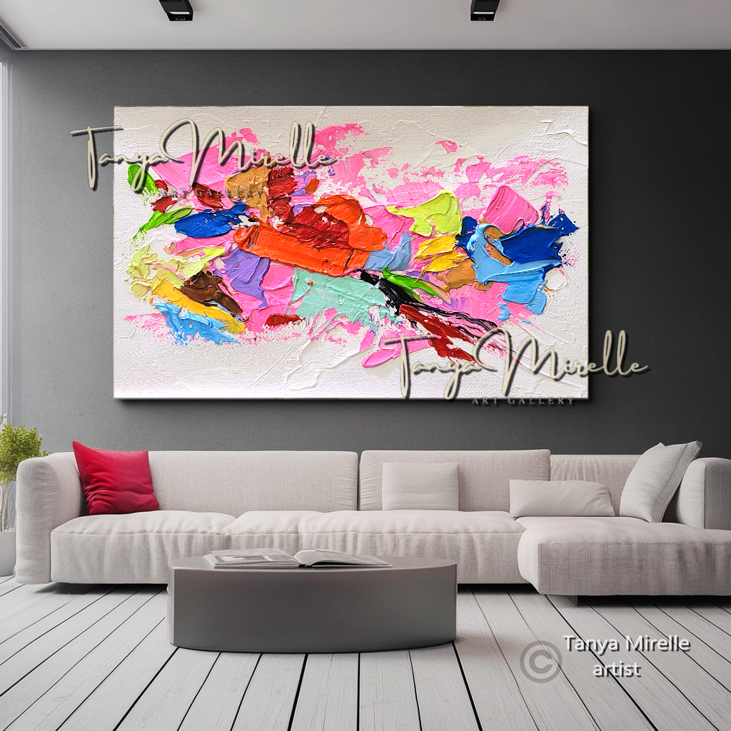 Vibrant Pink Abstract Impasto Painting - Colorful Modern Wall Art #136