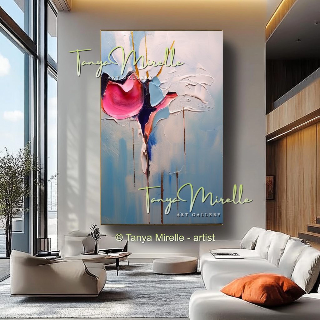 Luxury Floral Canvas Art, Large Abstract Oil Painting #235