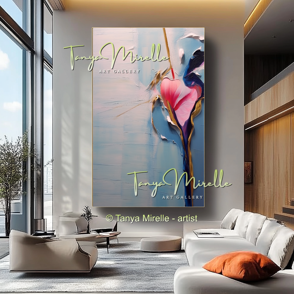 Luxury Floral Canvas Art, Large Abstract Oil Painting #235
