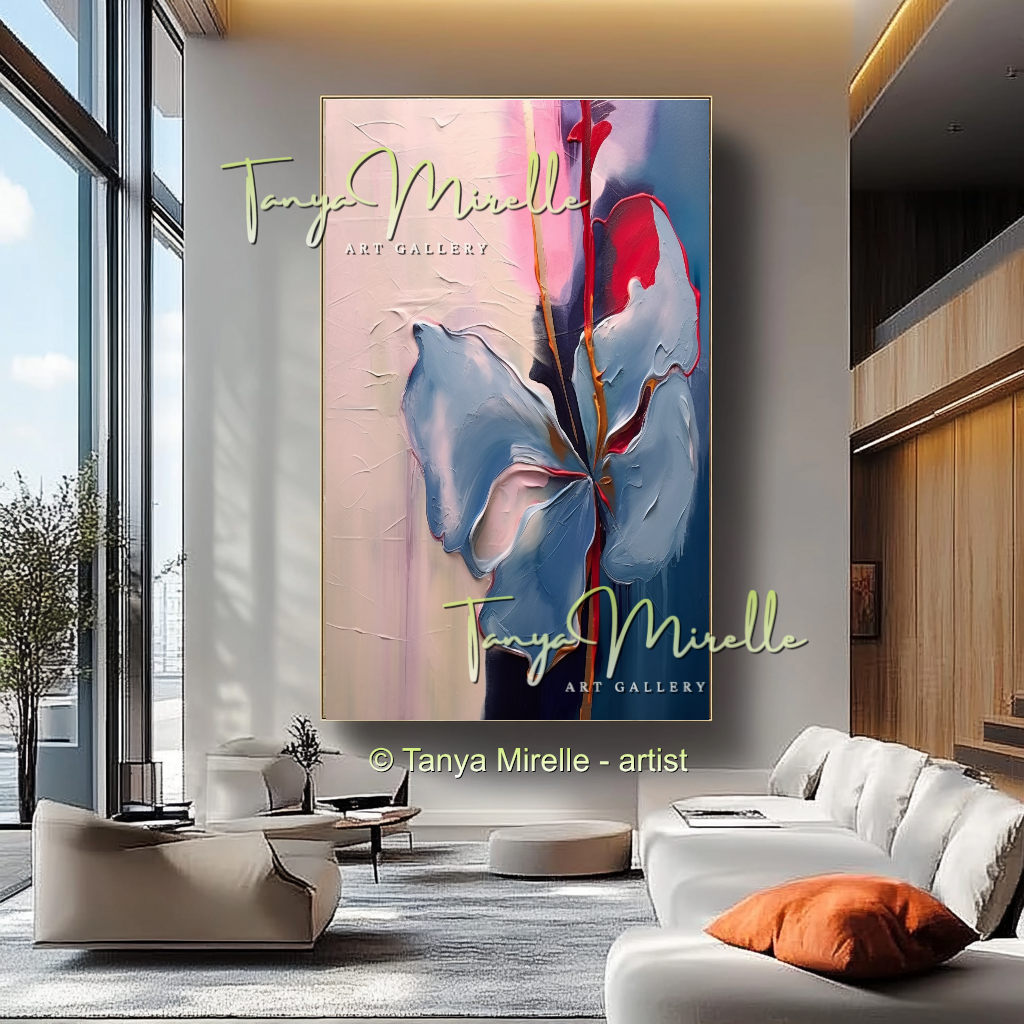 Minimalist Floral Canvas Art, Large Abstract Oil Painting #236