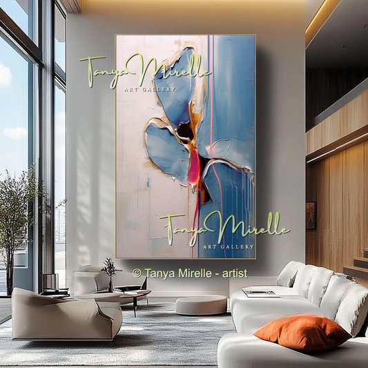 Minimalist Floral Canvas Art, Large Abstract Oil Painting #236