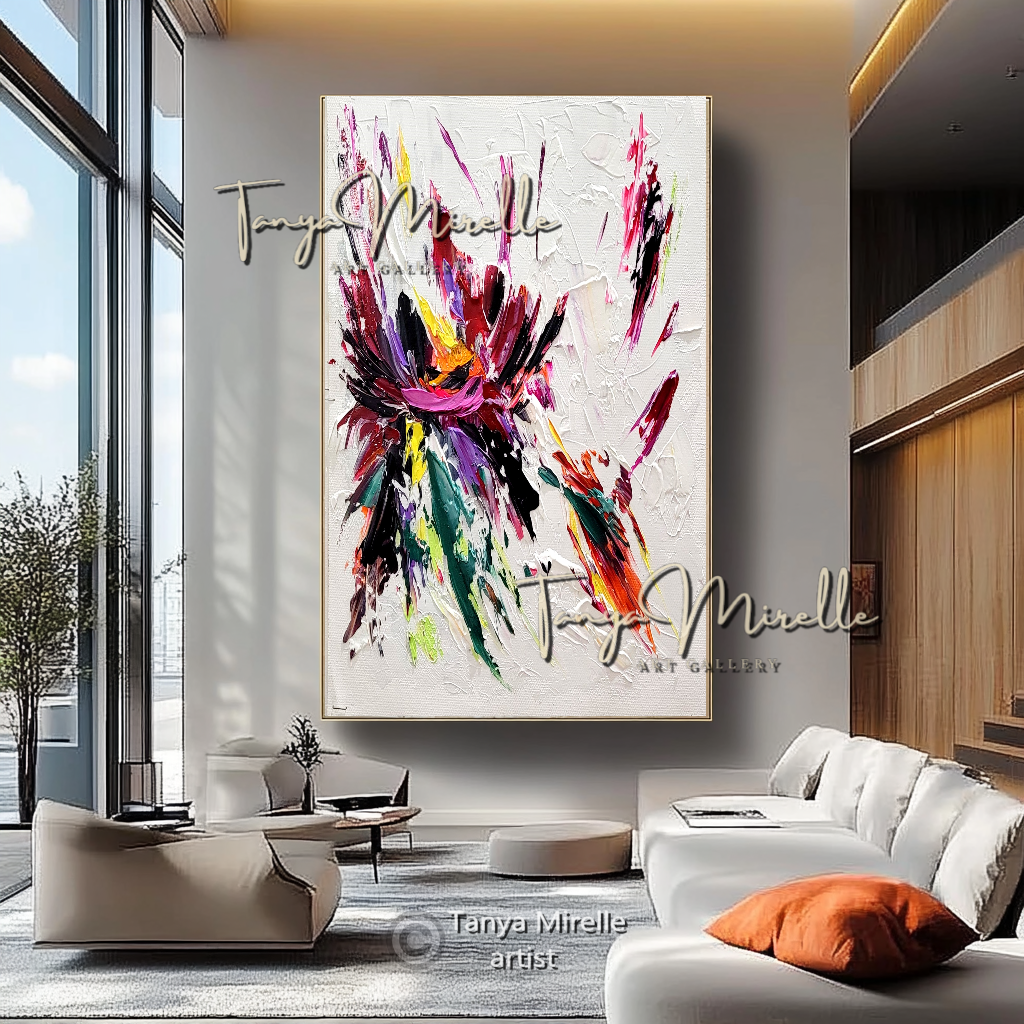 Abstract Floral Painting - Colorful Modern Wall Art Canvas #105