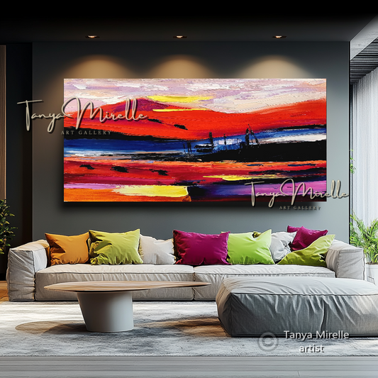 Contemporary Textured Wall Art - Vivid Abstract Landscape Oil Painting on Canvas #54