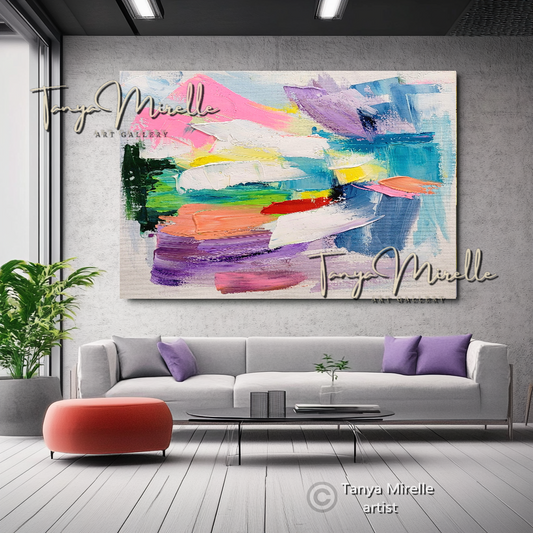 Modern Abstract Wall Art - Pastel Colors Impasto Oil Painting on Canvas #26