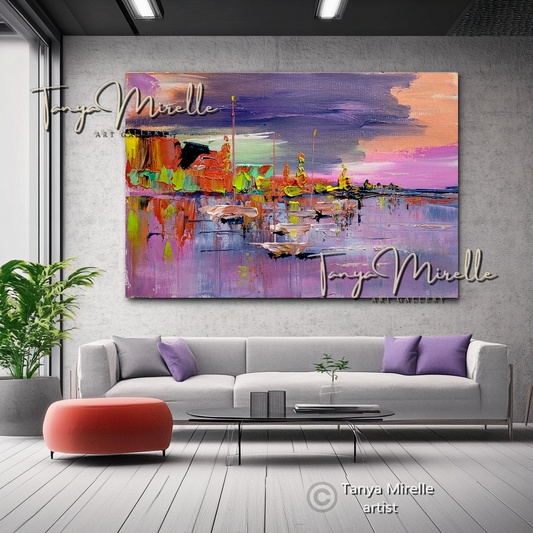 Seashore Sunset – Abstract Coastal Impasto Oil Painting on Canvas #41