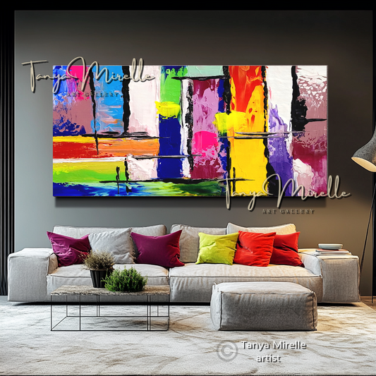 Abstract Painting - Colorful Impasto Oil Painting on Canvas #17, No Frame abstract art abstract expressionism artistic gift colorful painting contemporary painting creative painting dreamy art fine art gallery art handmade painting high-relief art home decor home office decor impasto oil painting kaleidoscope art large wall art living room art modern wall art multicolor abstract original artwork textured canvas thick paint strokes unique decor vibrant colors