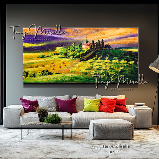 Tuscany Rolling Hills – Vibrant Mediterranean Landscape Oil Painting on Canvas #45