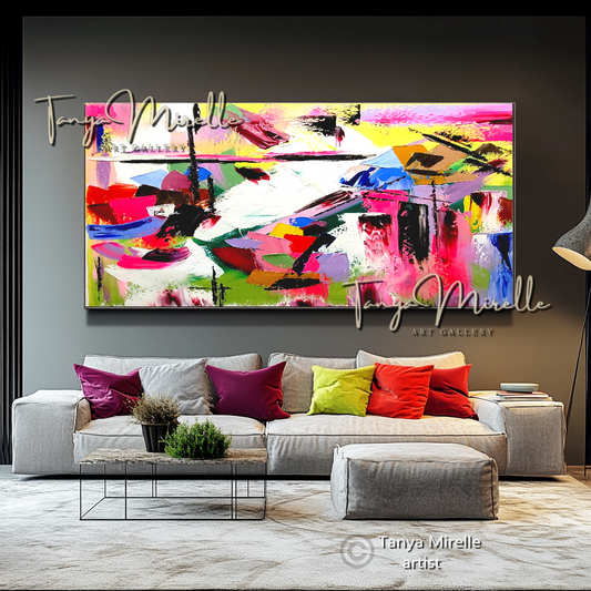 Modern Abstract Wall Art - Vivid Pink Impasto Oil Painting on Canvas #23 abstract art abstract expressionism artistic gift colorful painting contemporary painting creative painting dreamy art fine art gallery art handmade painting high-relief art home decor home office decor impasto oil painting kaleidoscope art large wall art living room art modern wall art multicolor abstract original artwork textured canvas thick paint strokes unique decor vibrant colors