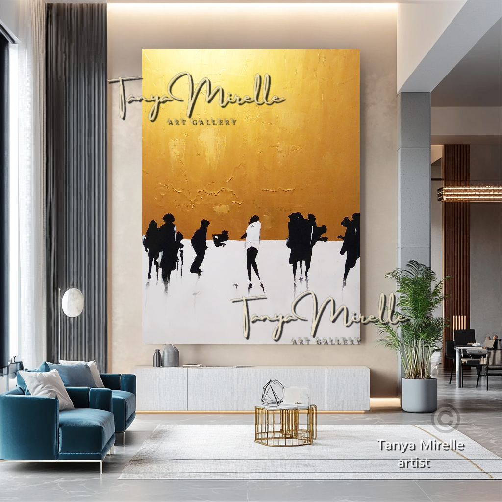 Golden Hour Stroll – Contemporary Figurative Painting - Minimalist Urban Wall Art #41