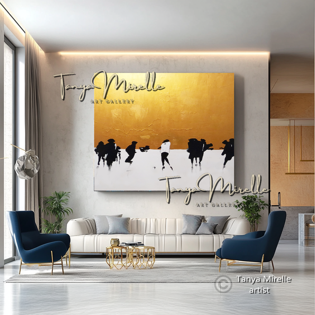 Golden Hour Stroll – Contemporary Figurative Painting - Minimalist Urban Wall Art #41