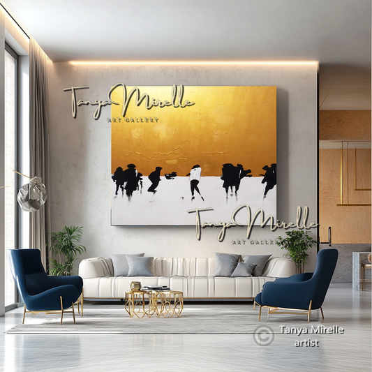 Golden Hour Stroll – Contemporary Figurative Painting - Minimalist Urban Wall Art #41