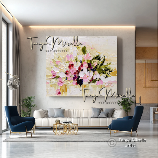 Modern Floral Bouquet Wall Art - Colorful Abstract Impasto Oil Painting on Canvas #34