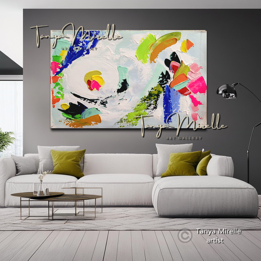 Abstract Painting - Colorful Impasto Oil Painting on Canvas #16, No Frame abstract art abstract expressionism artistic gift colorful painting contemporary painting creative painting dreamy art fine art gallery art handmade painting high-relief art home decor home office decor impasto oil painting kaleidoscope art large wall art living room art modern wall art multicolor abstract original artwork textured canvas thick paint strokes unique decor vibrant colors