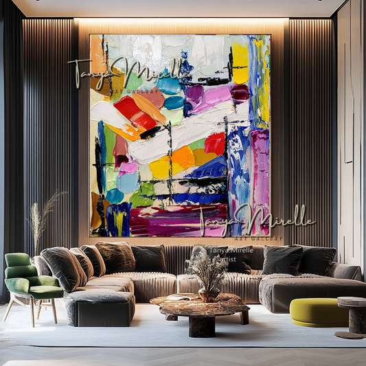 Abstract Painting - Purple Impasto Oil Painting on Canvas, No Frame abstract art abstract expressionism artistic gift colorful painting contemporary painting creative painting dreamy art fine art gallery art handmade painting high-relief art home decor home office decor impasto oil painting kaleidoscope art large wall art living room art modern wall art multicolor abstract original artwork textured canvas thick paint strokes unique decor vibrant colors