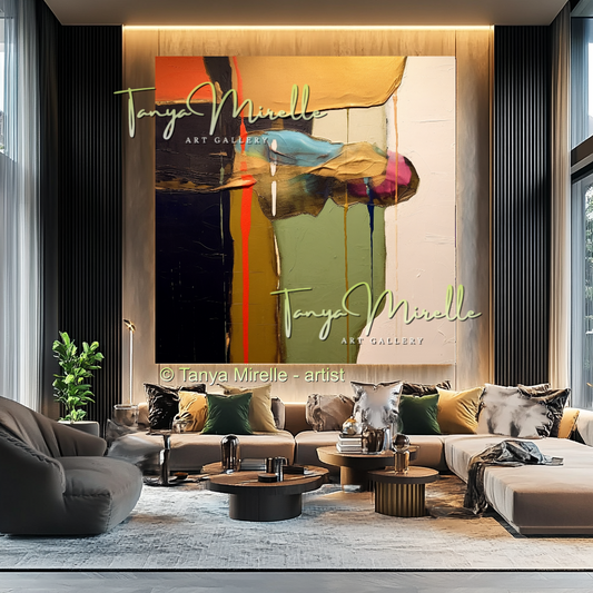 Contemporary Oil Canvas, Red and Green Abstract Art #225