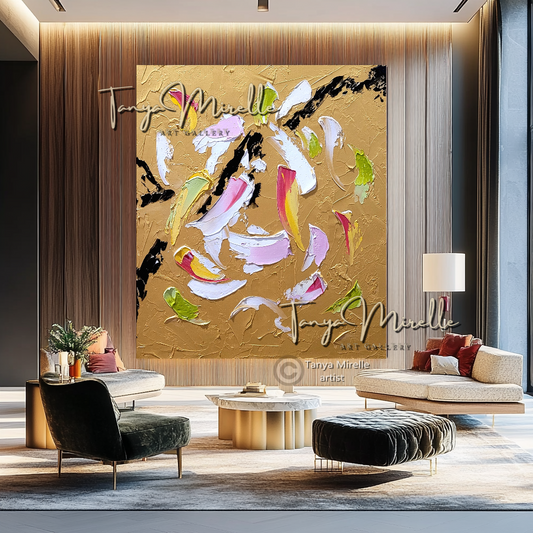 Abstract Painting - Modern Impasto Oil Painting on Canvas #3, No Frame abstract art abstract expressionism artistic gift blue abstract painting colorful painting contemporary painting creative painting dreamy art fine art gallery art gold painting handmade painting high-relief art home decor home office decor impasto oil painting kaleidoscope art large wall art living room art modern wall art multicolor abstract original artwork textured canvas thick paint strokes unique decor vibrant colors