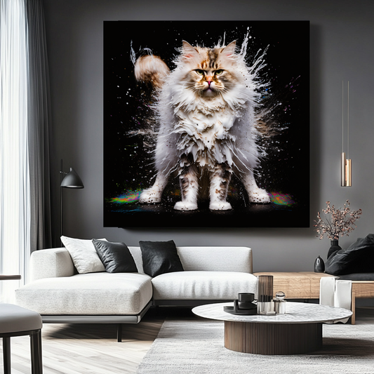 Watercolor Cat - Colorful Splash Canvas Print animal wall decor art gift artistic cat painting black cat painting canvas print canvas wall art cat lover gift colorful cat contemporary artwork feline art giclée prints graffiti canvas art graffiti print home decor jungle cat large canvas print large wall art modern art print modern cat print modern home decor pet portrait print on canvas ready to hang canvas stretched canvas art wall art prints white can art print
