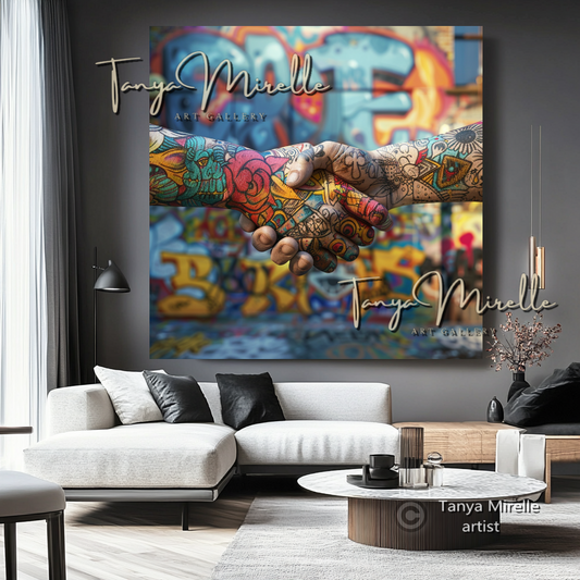 Tattooed Hands Handshake Art Print on Canvas