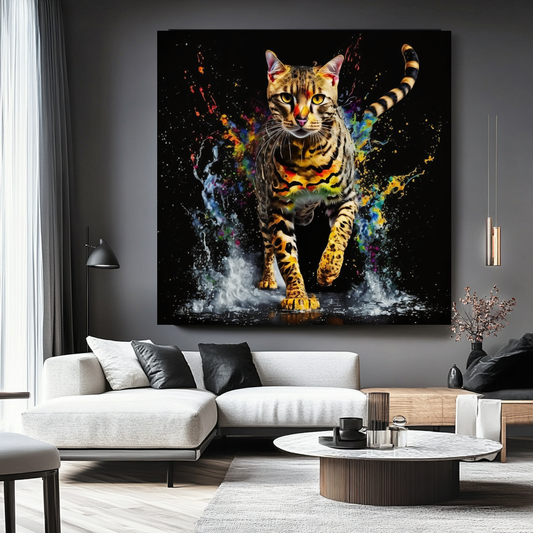 Bengal Cat Colorful Splash Canvas Print animal wall decor art gift artistic cat painting Bengal cat canvas print canvas wall art cat lover gift colorful cat contemporary artwork feline art giclée prints graffiti canvas art graffiti print home decor jungle cat large canvas print large wall art modern art print modern cat print modern home decor pet portrait print on canvas ready to hang canvas stretched canvas art wall art prints