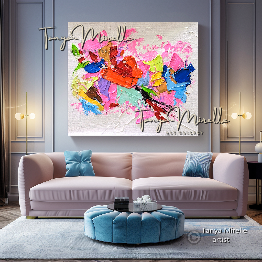 Vibrant Pink Abstract Impasto Painting - Colorful Modern Wall Art #136