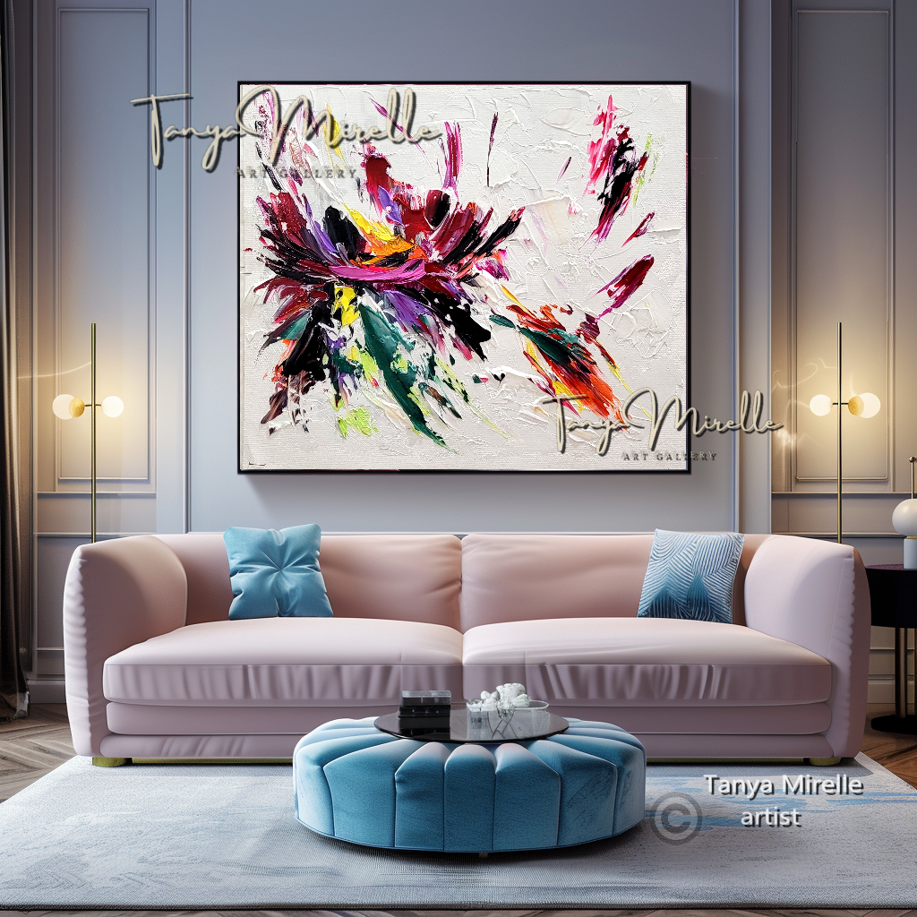 Abstract Floral Painting - Colorful Modern Wall Art Canvas #105