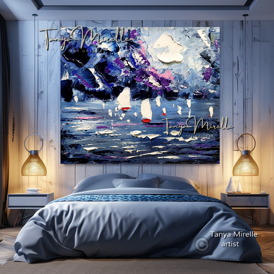 Sailboats Seascape Abstract Impasto Oil Painting on Canvas #110