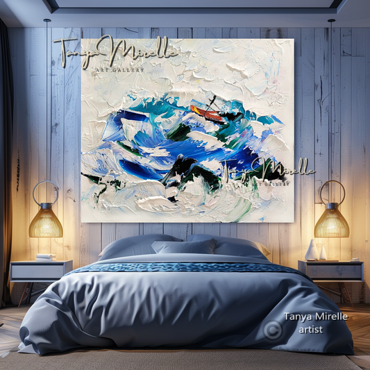 Sailboat in Storm Seascape Impasto Abstract Painting Canvas #111