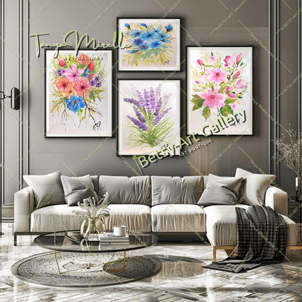 Original Watercolor Cornflowers Painting, Botanical Wall Art No Frame abstract expressionism art print birthday gift blooming garden art botanical print colorful painting floral art floral painting garden painting gift for mom mediterranean art modern art modern wall art nature painting paper painting small painting wall art home decor watercolor floral watercolor flowers watercolor landscape watercolor painting