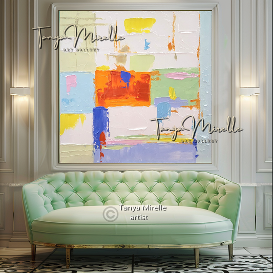 Minimalist Abstract Impasto Painting - Pastel Colors Modern Wall Art on Canvas #81