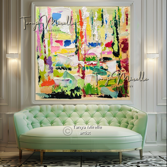 Floral Meadow Abstract Painting - Textured Modern Wall Art Decor #101