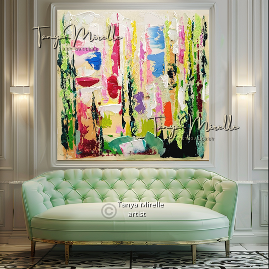 Floral Meadow Abstract Painting - Textured Modern Wall Art Decor #102