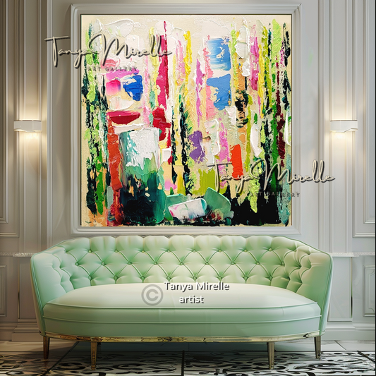 Floral Meadow Abstract Painting - Textured Modern Wall Art Decor #103