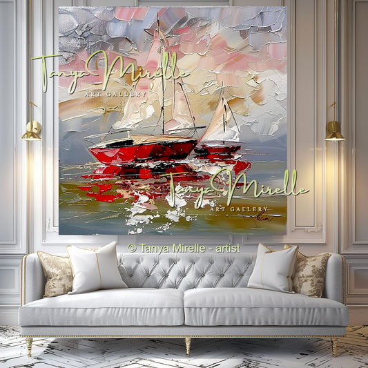 Abstract Sailboat Seascape Impasto Painting #315