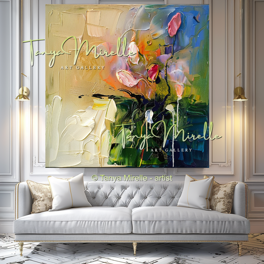 Elegant Floral Oil Painting for Living Room or Office #319