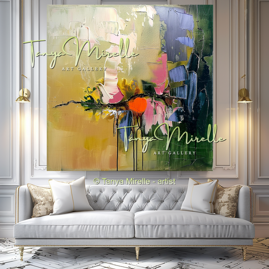 Elegant Floral Oil Painting for Living Room or Office #319