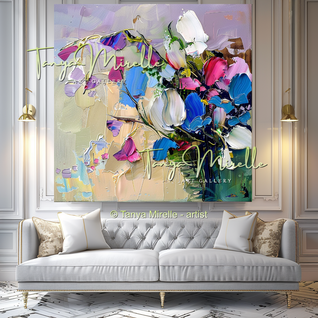 Modern Impasto Floral Wall Decor for Bedroom or Hotel #320